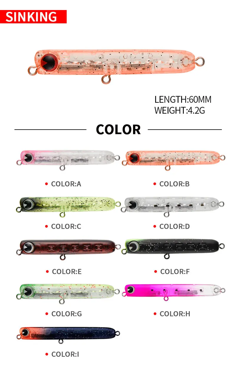 6cm 4.8g Slow Sinking Pencil F - Fishing Lure Jerkbait recension och pris